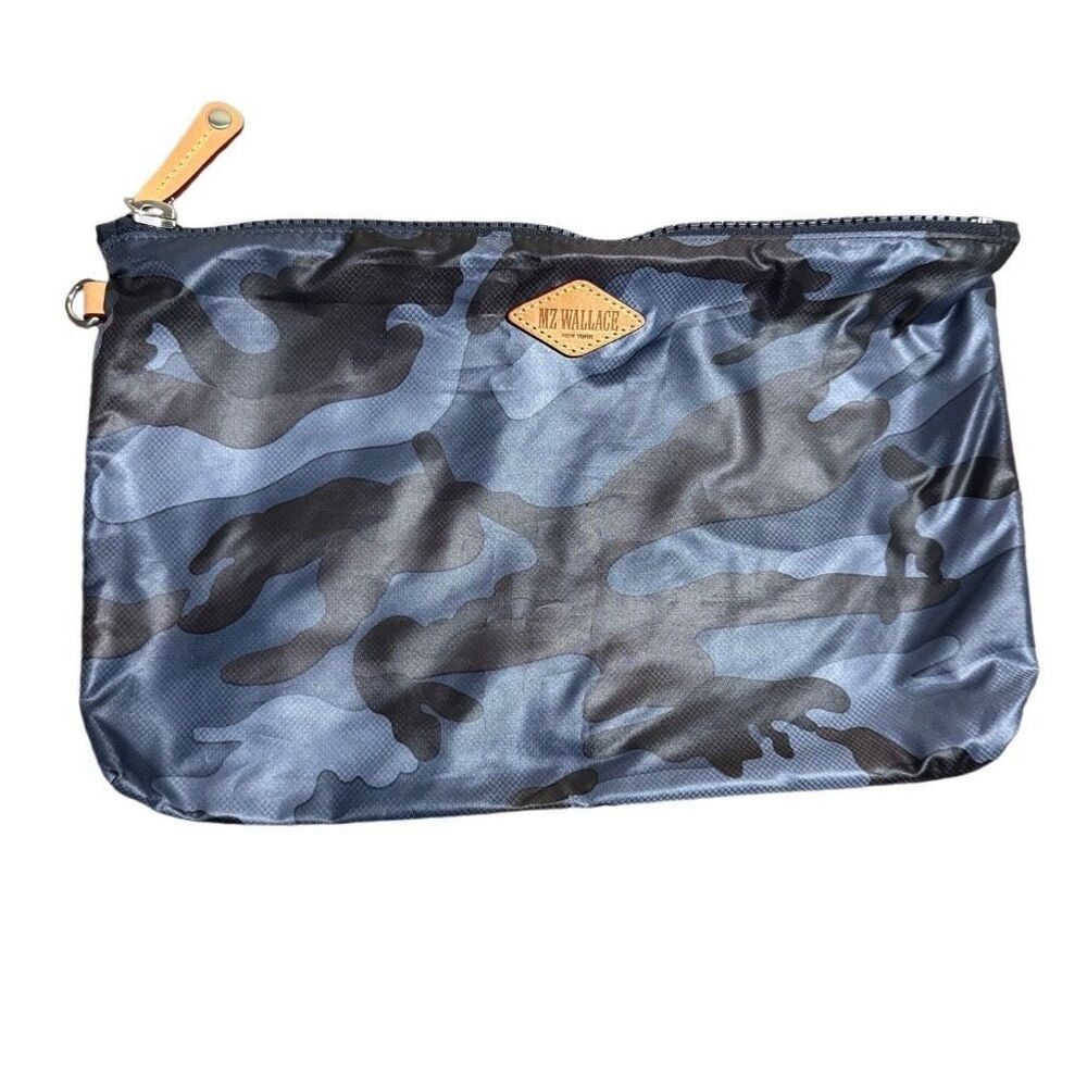 MZ Wallace Blue Camo Nylon Pouch Small Cosmetic Travel Bag 12.5 x 8